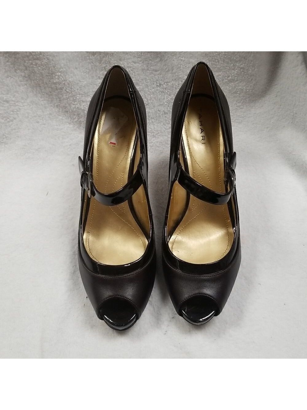 TAHARI "Helen" Heels Leather Black Excellent Preowned SZ 9.5